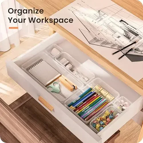 A-LuGei 【46PCS & 5Sizes】 Clear Drawer Organizer,【Hold 277 Items】 Makeup Organizer, Bathroom Organizers and Storage, Organization and Storage, Organizer Bins for Office Vanity Kitchen Tool Trays - 4