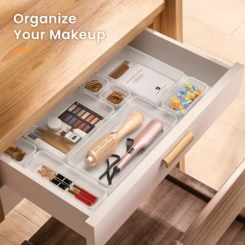 A-LuGei 【46PCS & 5Sizes】 Clear Drawer Organizer,【Hold 277 Items】 Makeup Organizer, Bathroom Organizers and Storage, Organization and Storage, Organizer Bins for Office Vanity Kitchen Tool Trays - 4