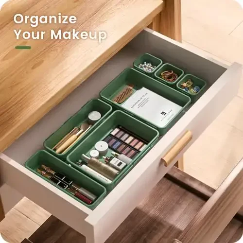 A-LuGei 【𝟰𝟲𝗣𝗖𝗦 & 5 Size】 Tool Box Organizer Tray Divider Set,【Army Green】 Desk Drawer Organizer,Garage Organization and Storage Toolbox Accessories Rolling Tool Chest Cart WorkBench Small Part - 2