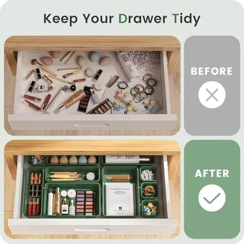 A-LuGei 【𝟰𝟲𝗣𝗖𝗦 & 5 Size】 Tool Box Organizer Tray Divider Set,【Army Green】 Desk Drawer Organizer,Garage Organization and Storage Toolbox Accessories Rolling Tool Chest Cart WorkBench Small Part - 4