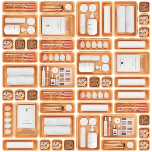 A-LUGEI【𝟰𝟲𝗣𝗖𝗦 & 5 Size】Tool Box Organizer Tray Divider Set,【Orange】Desk Drawer Organizer, Garage Organization and Storage Toolbox Accessories Rolling Tool Chest Cart Cabinet WorkBench Small Part - 1