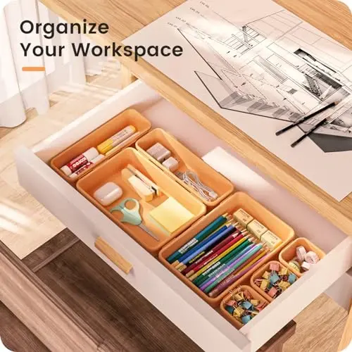 A-LUGEI【𝟰𝟲𝗣𝗖𝗦 & 5 Size】Tool Box Organizer Tray Divider Set,【Orange】Desk Drawer Organizer, Garage Organization and Storage Toolbox Accessories Rolling Tool Chest Cart Cabinet WorkBench Small Part - 2