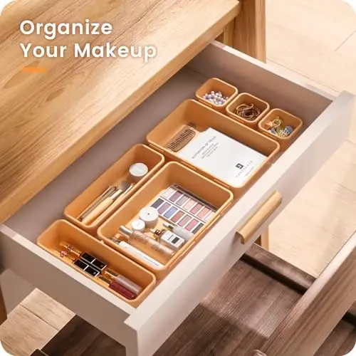 A-LUGEI【𝟰𝟲𝗣𝗖𝗦 & 5 Size】Tool Box Organizer Tray Divider Set,【Orange】Desk Drawer Organizer, Garage Organization and Storage Toolbox Accessories Rolling Tool Chest Cart Cabinet WorkBench Small Part - 3