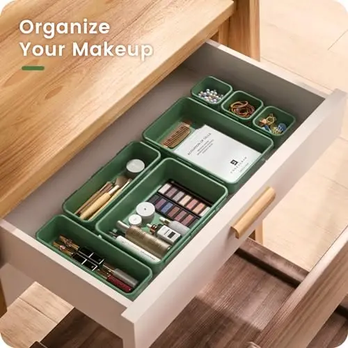 A-LuGei 【𝟰𝟲𝗣𝗖𝗦 & 5 Size】 Tool Box Organizer Tray Divider Set,【Army Green】 Desk Drawer Organizer,Garage Organization and Storage Toolbox Accessories Rolling Tool Chest Cart WorkBench Small Part - 3