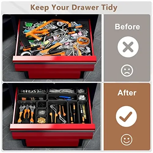A-LUGEI【𝟰𝟲𝗣𝗖𝗦 & 5 Size】Tool Box Organizer Tray Divider Set, 【Black】 Desk Drawer Organizer, Garage Organization and Storage Toolbox Accessories Rolling Tool Chest Cart Cabinet WorkBench Small Part - 3