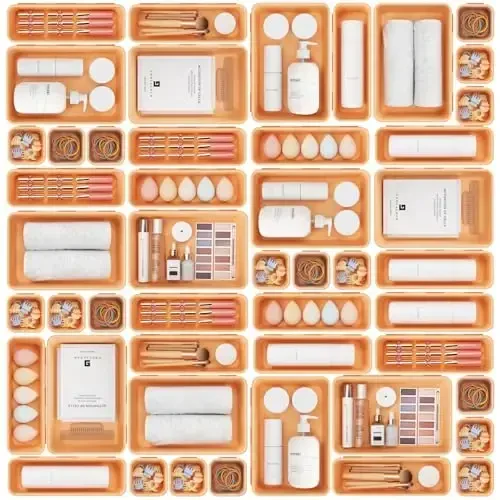 A-LUGEI【𝟰𝟲𝗣𝗖𝗦 & 5 Size】Tool Box Organizer Tray Divider Set,【Orange】Desk Drawer Organizer, Garage Organization and Storage Toolbox Accessories Rolling Tool Chest Cart Cabinet WorkBench Small Part 