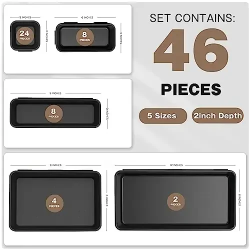 A-LUGEI【𝟰𝟲𝗣𝗖𝗦 & 5 Size】Tool Box Organizer Tray Divider Set, 【Black】 Desk Drawer Organizer, Garage Organization and Storage Toolbox Accessories Rolling Tool Chest Cart Cabinet WorkBench Small Part - 7