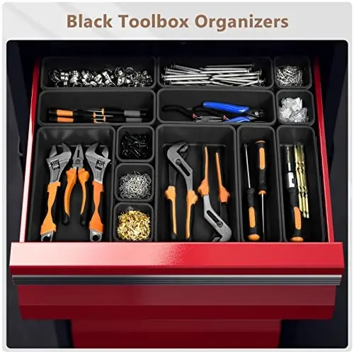 A-LuGei【𝟰𝟲𝗣𝗖𝗦 & 5 Size Tool Box Organizer Tray Divider Set, 【Black】 Bathroom Drawer Organizer Bin, Garage Organization and Storage Toolbox Rolling Tool Chest Cart Cabinet WorkBench Small Part - 4