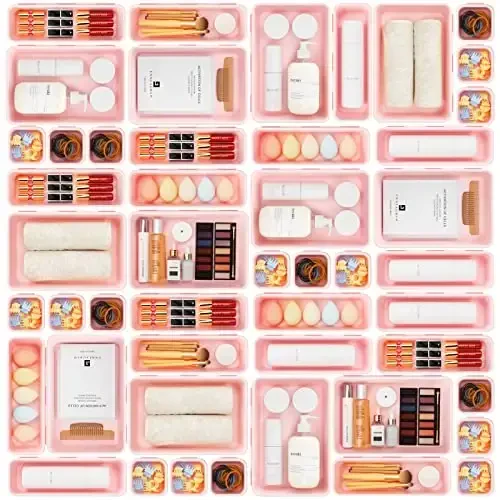 A-LuGei【𝟰𝟲𝗣𝗖𝗦【5 Size】 Tool Box Organizer Tray Divider Set, 【Pink】 Desk Drawer Organizer, Garage Organization and Storage Toolbox Accessories Rolling Tool Chest Cart Cabinet WorkBench Small Part 