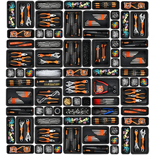 A-LUGEI【𝟰𝟮𝗣𝗖𝗦】【Black】 Tool Box Organizer Tray Divider Set, Desk Drawer Organizer, Garage Organization and Storage Toolbox Accessories for Rolling Tool Chest Cart Cabinet Work Bench Small Parts - A-LuGei