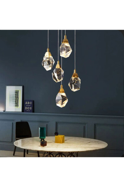 A+ Luxury Modern Crystallized Glass Hanging Five-Light LED Chandelier Gold Yellow - 1