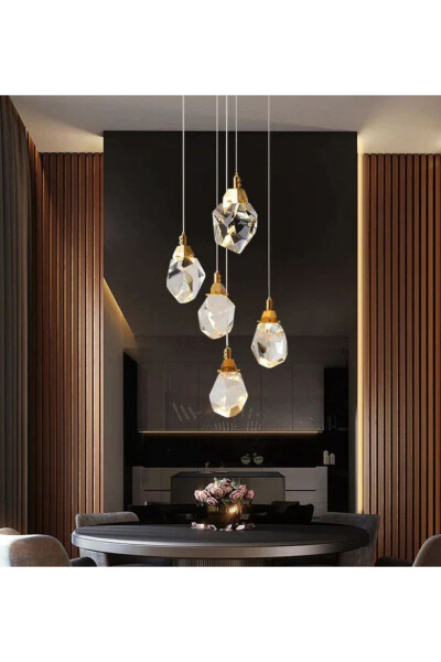 A+ Luxury Modern Crystallized Glass Hanging Five-Light LED Chandelier Gold Yellow - 3