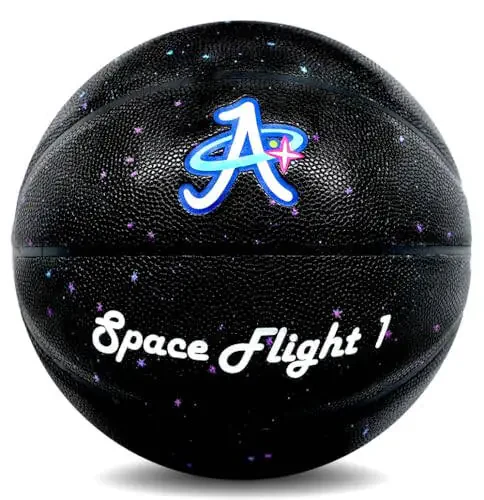A Plus Collectibles Space Flight 1 Official Basketball, Leather Game Ball; Indoor/Outdoor Court, Size 7, 29.5