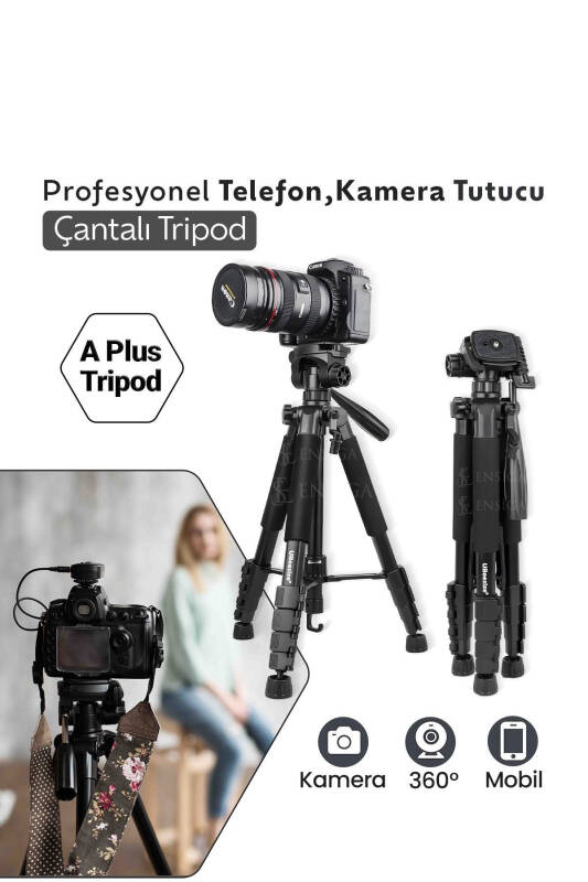A Plus Tripod 175 Cm Profesyonel Telefon Kamera Tutucu Çantalı Tripod-SİYAH - 1