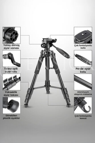 A Plus Tripod 175 Cm Profesyonel Telefon Kamera Tutucu Çantalı Tripod-SİYAH - 7