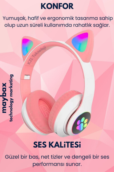 A Quality Vilya Cat Ear Detailed Compatible Bluetooth Wireless Headphones for Kids Gamer - 28