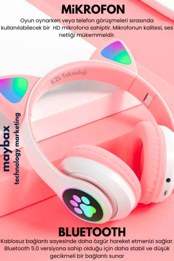 A Quality Vilya Cat Ear Detailed Compatible Bluetooth Wireless Headphones for Kids Gamer - 29