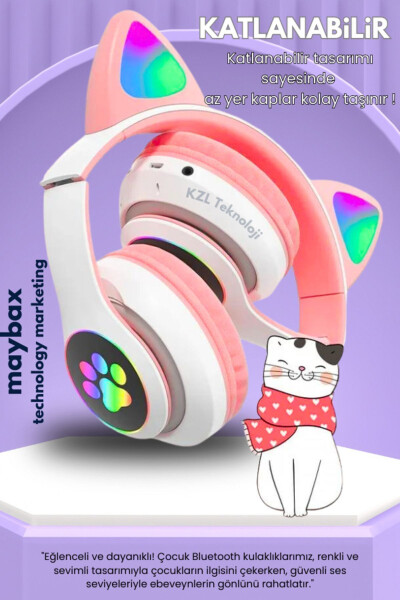 A Quality Vilya Cat Ear Detailed Compatible Bluetooth Wireless Headphones for Kids Gamer - 31