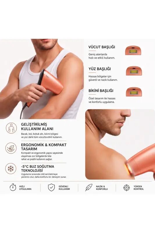 A05 Ipl 3 Million Shots Smart Skin Recognition Ultra Fast Flash 3 Heads Men& Women Device-Orange - 8