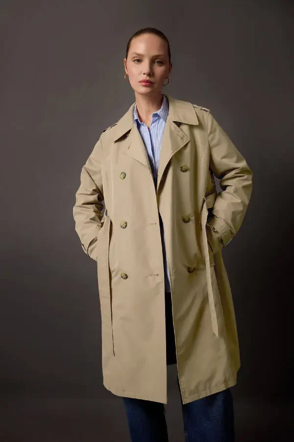 A0593ax24sp suv o'tkazmaydigan, klassik qirqimdagi belbog'li palto-plash - 2