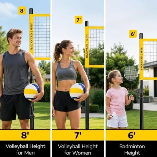 A11N Açık Hava Voleybol ve Badminton Kombosu - Ayarlanabilir Yükseklikli Çökmeyen Ağ, Voleybol, Hava Pompası, 4 Badminton Raketi, 2 Badminton Topu, Sınır Çizgisi İşaretleyici ve Taşıma Çantası Dahil - 1