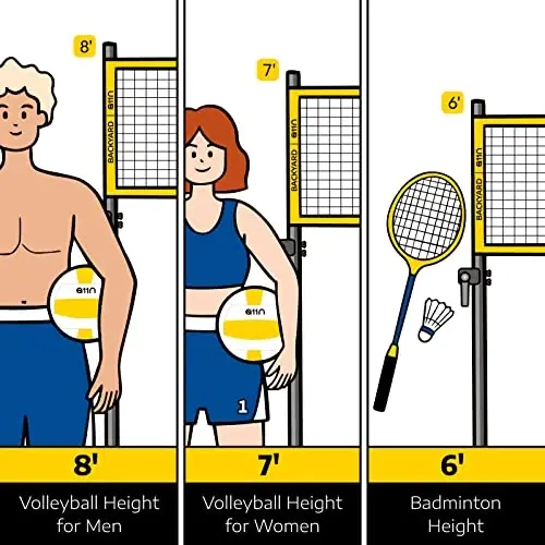 A11N Outdoor Volleyball and Badminton Combo Set - Includes Adjustable Height Anti-Sag Net, Volleyball, Air Pump, 4 Badminton Rackets, 2 Shuttlecocks, Boundary Line Marker, and Carrying Bag - A11N SPORTS
