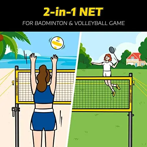 A11N Outdoor Volleyball and Badminton Combo Set - Includes Adjustable Height Anti-Sag Net, Volleyball, Air Pump, 4 Badminton Rackets, 2 Shuttlecocks, Boundary Line Marker, and Carrying Bag - A11N SPORTS (1)