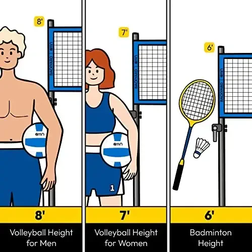 A11N Outdoor Volleyball and Badminton Combo Set - Includes Adjustable Height Anti-Sag Net, Volleyball, Air Pump, 4 Badminton Rackets, 2 Shuttlecocks, Boundary Line Marker, and Carrying Bag - A11N (1)