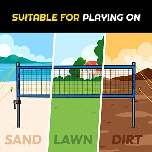 A11N Outdoor Volleyball and Badminton Combo Set - Includes Adjustable Height Anti-Sag Net, Volleyball, Air Pump, 4 Badminton Rackets, 2 Shuttlecocks, Boundary Line Marker, and Carrying Bag - 5