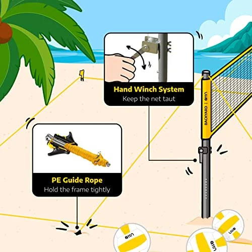 A11N Outdoor Volleyball and Badminton Combo Set - Includes Adjustable Height Anti-Sag Net, Volleyball, Air Pump, 4 Badminton Rackets, 2 Shuttlecocks, Boundary Line Marker, and Carrying Bag - 5