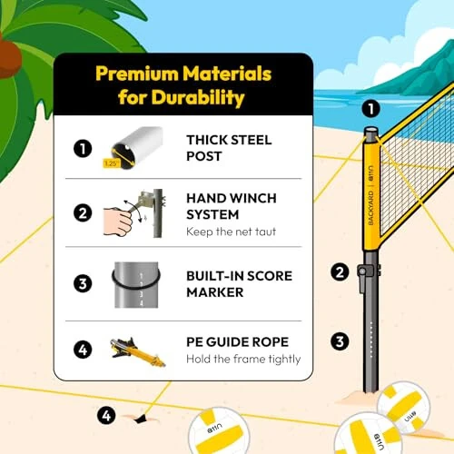 A11N Outdoor Volleyball and Badminton Combo Set - Includes Adjustable Height Anti-Sag Net, Volleyball, Air Pump, 4 Badminton Rackets, 2 Shuttlecocks, Boundary Line Marker, and Carrying Bag - 6