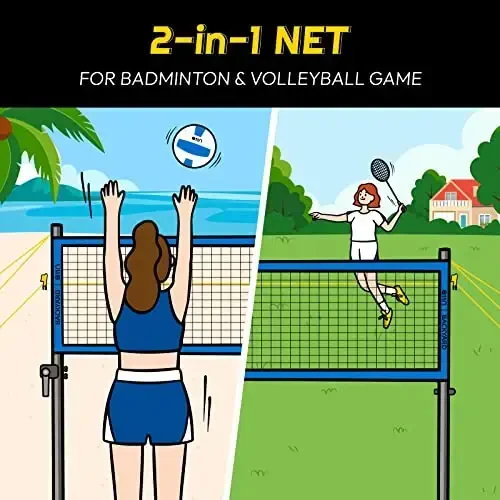 A11N Outdoor Volleyball and Badminton Combo Set - Includes Adjustable Height Anti-Sag Net, Volleyball, Air Pump, 4 Badminton Rackets, 2 Shuttlecocks, Boundary Line Marker, and Carrying Bag - 3