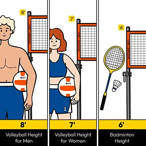 A11N Tashqi Voleybol va Badminton Kombinatsiyasi - O'zgartiriladigan Balandlikdagi Buzilmaydigan Tor, Voleybol, Havo Nasosi, 4 ta Badminton Raketkasi, 2 ta Shuttlekok, Chegara Chizig'i Belgilovchi va Ko'tarish Sumkasi O'z ichiga Oladi - 2