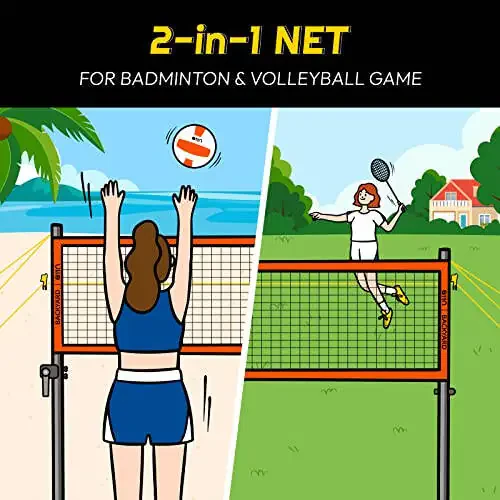 A11N Tashqi Voleybol va Badminton Kombinatsiyasi - O'zgartiriladigan Balandlikdagi Buzilmaydigan Tor, Voleybol, Havo Nasosi, 4 ta Badminton Raketkasi, 2 ta Shuttlekok, Chegara Chizig'i Belgilovchi va Ko'tarish Sumkasi O'z ichiga Oladi - 3