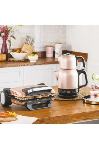 A331-02 Çaytema Electric Teapot (rosegold)-Gold Black - KORKMAZ (1)