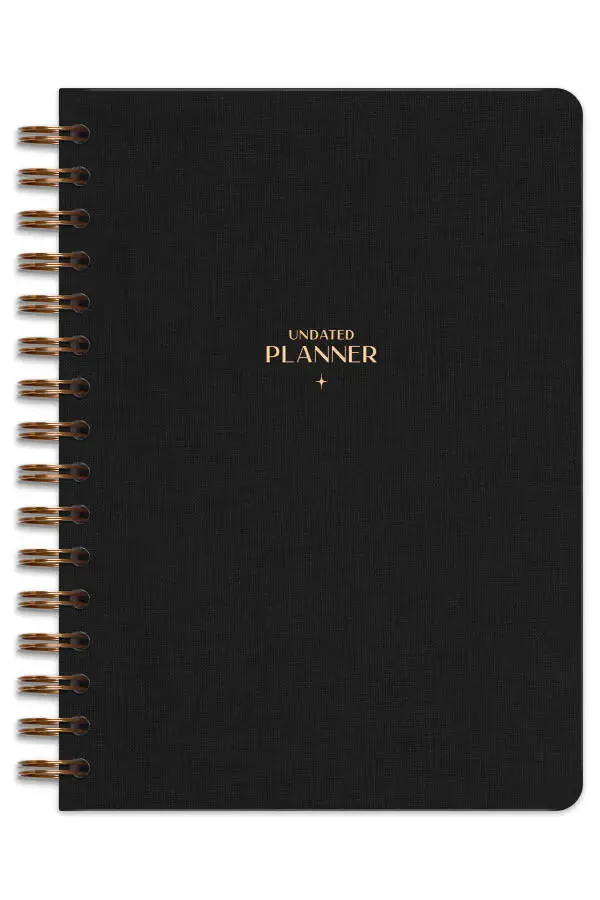 A5 Spiral Bound Linen Perpetual Planner Agenda Black - 4