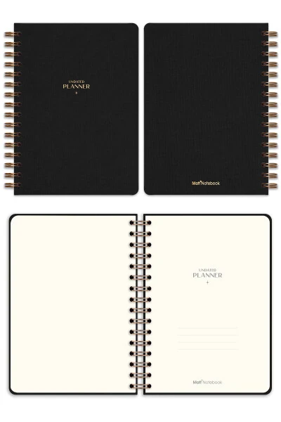 A5 Spiral Bound Linen Perpetual Planner Agenda Black - 5