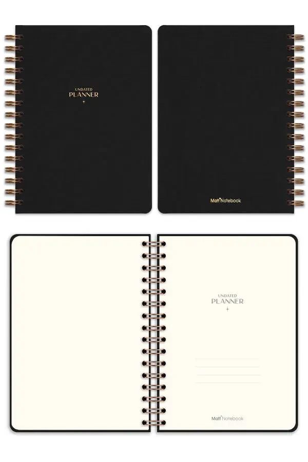 A5 Spiral Bound Linen Perpetual Planner Agenda Black - 5