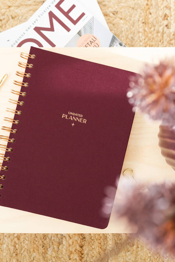 A5 Spiral Bound Linen Perpetual Planner Agenda Burgundy - 1