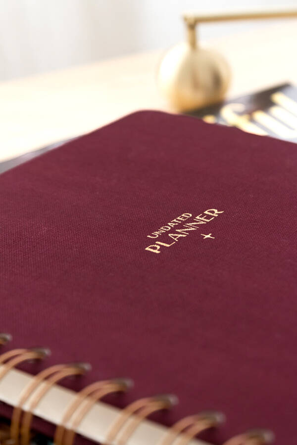A5 Spiral Bound Linen Perpetual Planner Agenda Burgundy - 12