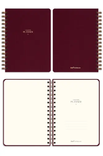 A5 Spiral Bound Linen Perpetual Planner Agenda Burgundy 