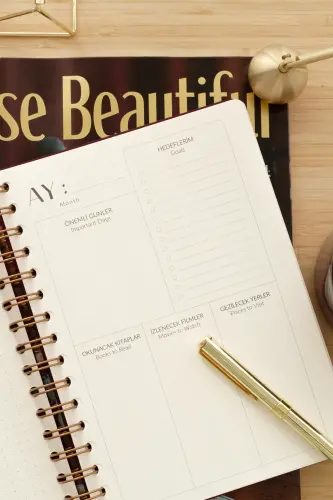 A5 Spiral Bound Linen Perpetual Planner Agenda Burgundy - 7