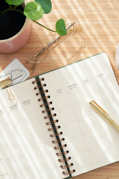 A5 Spiral Bound Linen Perpetual Planner Agenda Green - 11