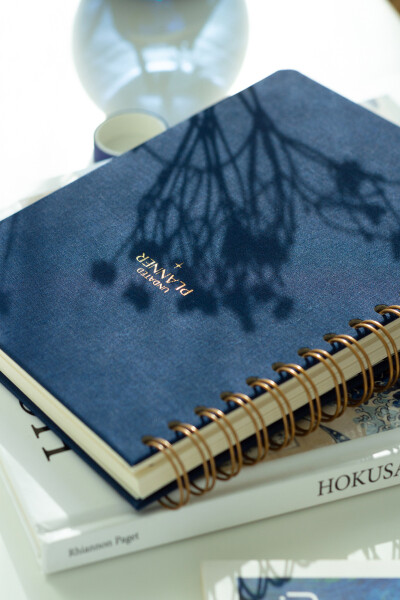 A5 Spiral Bound Linen Perpetual Planner Agenda Navy Blue - 1