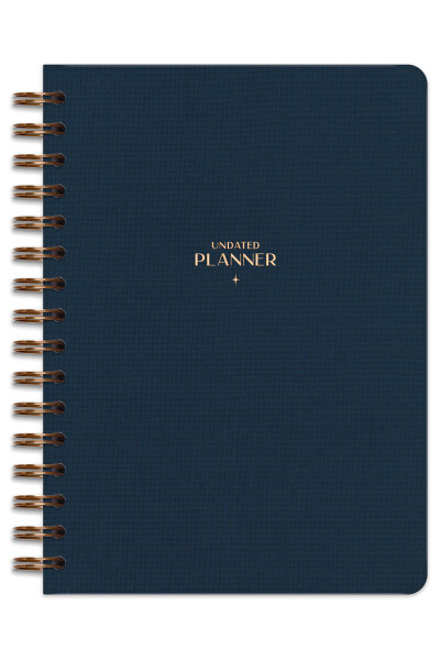 A5 Spiral Bound Linen Perpetual Planner Agenda Navy Blue - 4