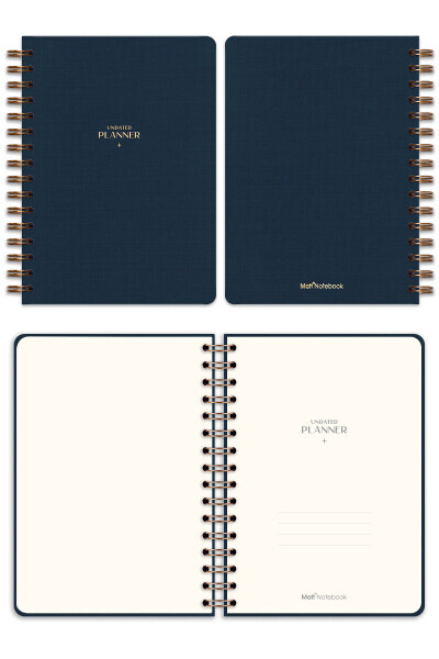 A5 Spiral Bound Linen Perpetual Planner Agenda Navy Blue - 14
