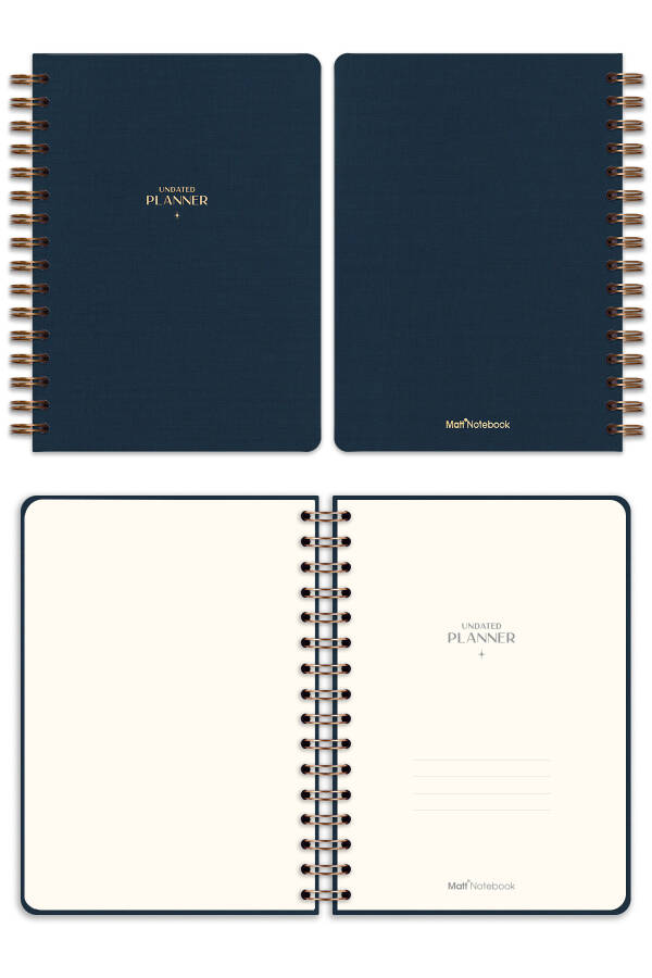 A5 Spiral Bound Linen Perpetual Planner Agenda Navy Blue - 14