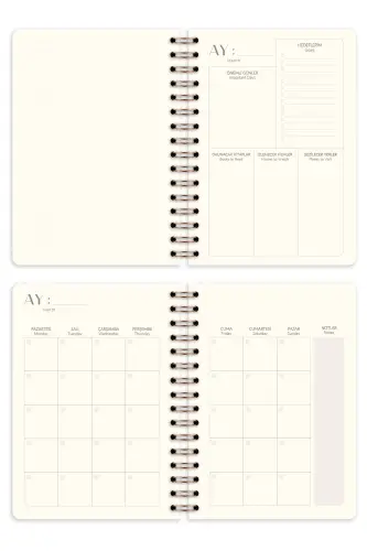 A5 Spiral Bound Linen Perpetual Planner Agenda Navy Blue - 7