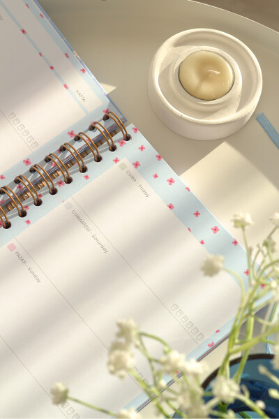 A5 Spiral Bound Perpetual Planner Agenda with Motivation Pages Blue Daisy - 3