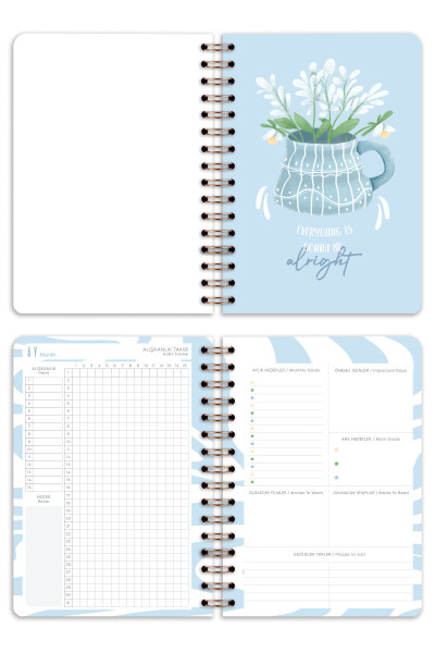 A5 Spiral Bound Perpetual Planner Agenda with Motivation Pages Blue Daisy - 7